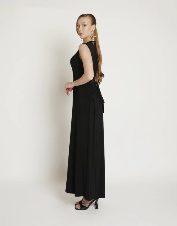 Aria stretch cotton blend dress side view showing fluid silhouette