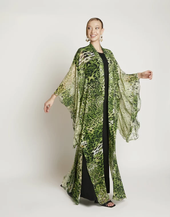 Secret Garden kimono front view with delicate drape, soft layered silhouette, and graceful flow